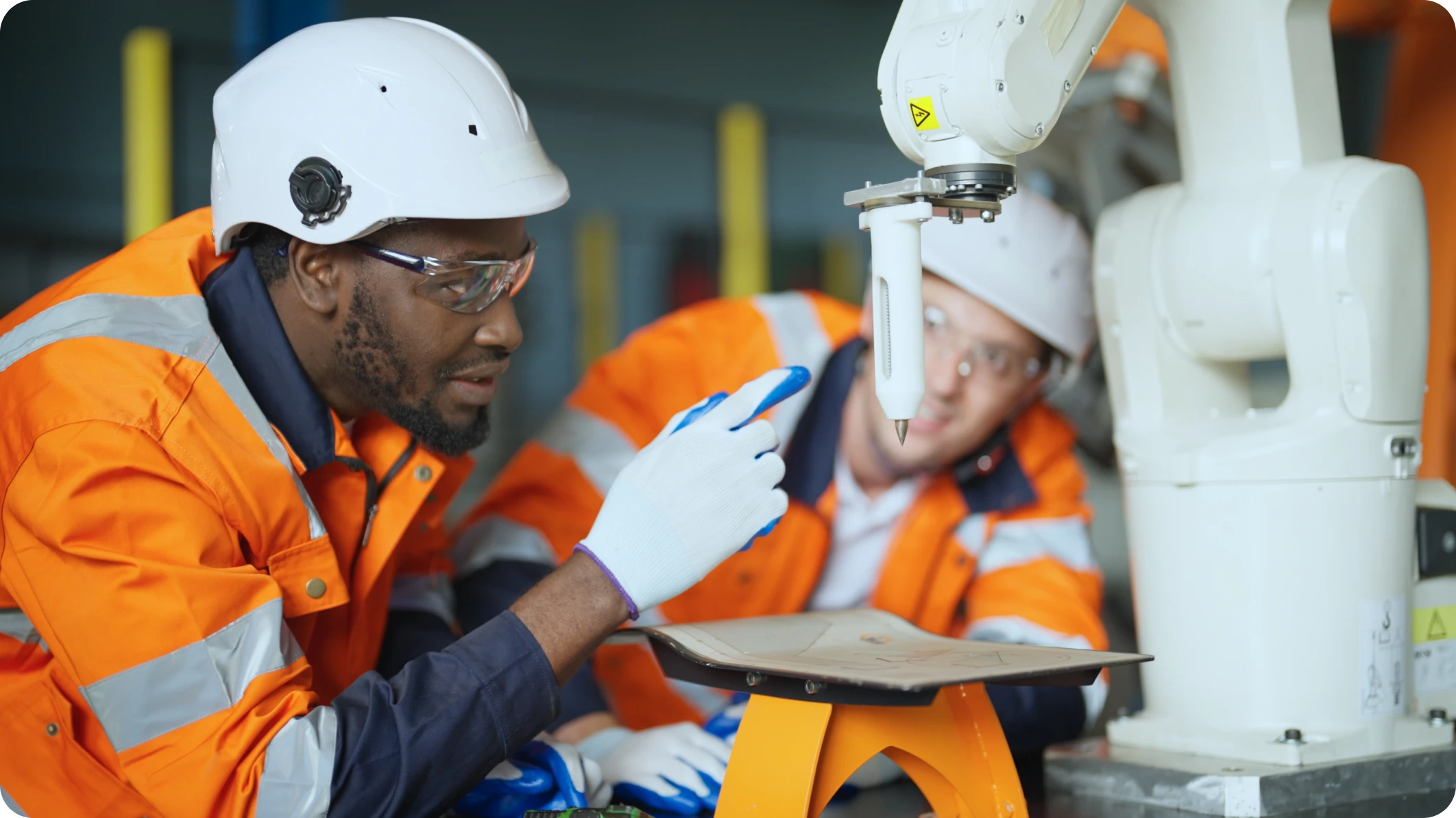 technical workers using machine