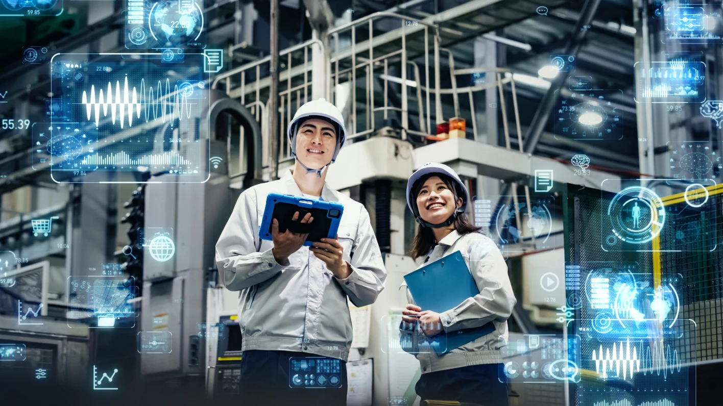 technical workers holding tablets